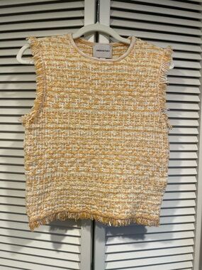 Industry - Yellow Tweed Sleeveless Top - gold Thread for that subtle sparkle - M